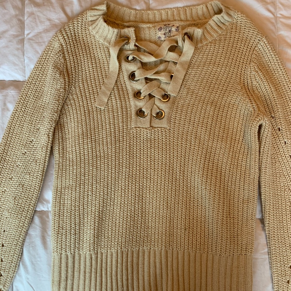 Cream/tan lace up sweater
